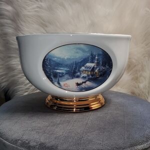 Thomas Kinkade White and Gold Decorative Bowl
